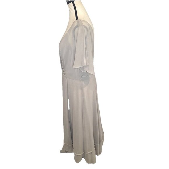 Jenny Yoo Collection Womens Taupe Flutter Sleeve Raw Hem Midi Dress Sz 12 - Picture 7 of 15